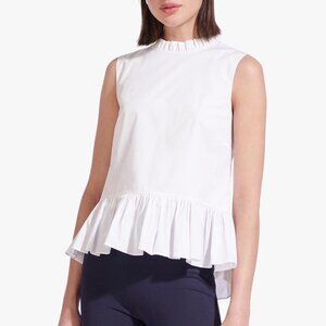 STAUD Womens Val Top White Size 12 Sleeveless Ruffle Victorian Coquette NWT
